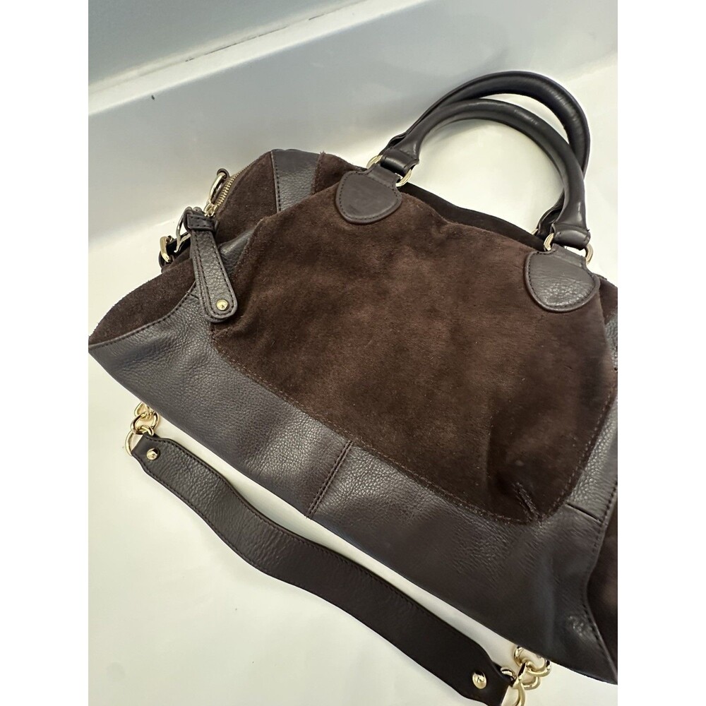 AUDREY BROOKE Brown Suede & Leather Crossbody Satchel Handbag W/ Chain Strap - Picture 8 of 16